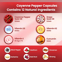 Capsules de piment de Cayenne en gélules molles, 240 unités, favorisant la santé des veines, du cœur et des vaisseaux sanguins, avec Vitamine E, D3+K2, Pépins de raisin, Hawthorne, Betterave, Berbérine