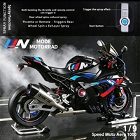 Modèle de moto KKL 1:9 en alliage moulé sous pression Aero 1000 avec lumières RC, son, direction, amortisseurs, support ouvrable, démarrage à clé, batterie au lithium