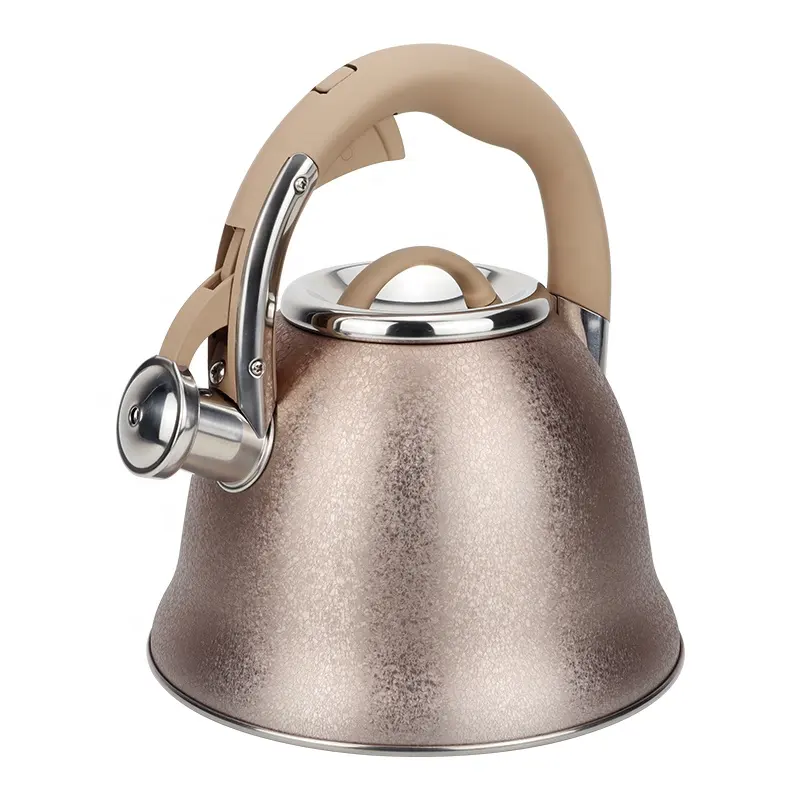 Bán buôn tùy chỉnh 2.8 L lớp phủ màu thép không gỉ nước ấm đun nước/huýt sáo Tea Kettle với hemline thiết kế