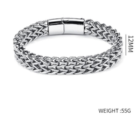 Bracelet pour homme en acier inoxydable - Chaîne double rangée en os de dragon avec fermoir magnétique, bijoux punk pour homme, résistant à l'eau et inaltérable