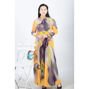 Tianbao Costume Miyake Factory Wholesale Corn Kernels Autumn New Print Skirt Set Womenlong Sleeves Pleated Skirt Dress