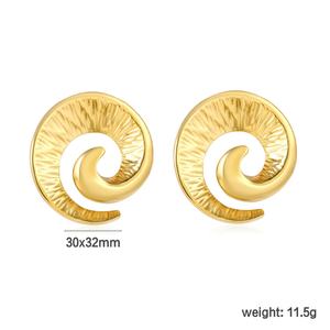Boucles d'oreilles créoles en acier inoxydable plaqué or 18 carats, texture épaissie, motif corne de vache, bijoux géométriques tendance, boucles d'oreilles créatives en spirale - Product Image 2