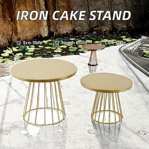 <b>Round</b> Metal Coffee <b>Tables</b> Set of 2 <b>Gold</b> Finish Wire Base <b>Side</b> <b>Tables</b> - Product Image 2