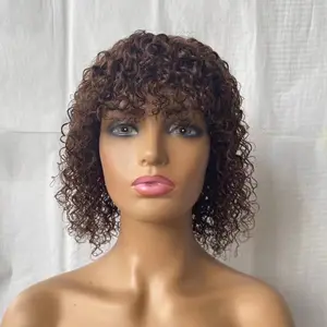 Korte Bob Krullend Menselijk Haar Pruiken Bruin Lijmloze Machinejerry Krullend Pixie Cut Bob Diepe Krullen Pruiken Menselijk Haar Afro Kinky human Pruiken