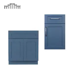 नई प्रवृत्ति नीले दरवाजा आधार कैबिनेट रसोई कैबिनेट Mdf प्राकृतिक लकड़ी अलमारियाँ दरवाजा फ्रेम चित्रित