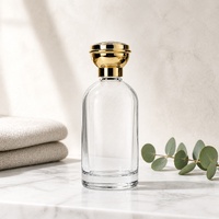 Bouteilles de parfum de luxe personnalisées en gros, de haute qualité, rondes, cylindriques, vides, en verre, avec couvercle doré