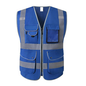 เสื้อกั๊กนิรภัยสีกรมท่าโพลีเอสเตอร์2ชั้น6กระเป๋าชุดทำงานก่อสร้างคลังสินค้า - Product Image 6