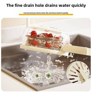 Modern Multifunctional Double-Layer Refrigerator Crisper Household Foldable Fruit Washing Bowl <b>Drain</b> <b>Basket</b> Kitchen Dehydration - Product Image 6
