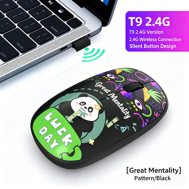 Wireless Mouse for Laptop Mini Cute Cartoon Style Silent Portable Rechargeable Ergonomic 2.4G Mouse for Office and Travel
