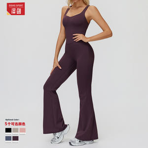 ชุดจั๊มสูทโยคะสำหรับผู้หญิง Disko Sport รุ่น ELT9506-3 คอกลม สายไขว้หลัง ขากว้าง สีพื้น ชุดออกกำลังกาย - Product Image 4