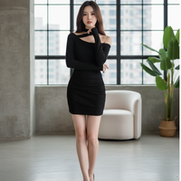 Robe noire élégante et amincissante à col halter et épaules dénudées, style français, pour femme, collection automne, ajustée et moulante aux hanches