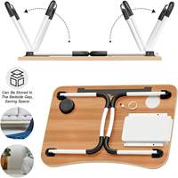 Mesa de estudio pequeña plegable para ordenador portátil, escritorio con portavasos, diseño colorido de madera MDF