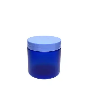 Rui paketi buzlu mavi PET plastik krem kavanozu 300ml siyah basit vidalı kapak kişisel bakım ambalaj için