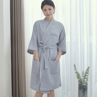 Peignoir pour femme en pur coton à manches longues, double gaze, uni, absorbant, écologique et respirant, idéal pour l'été, l'automne et le printemps