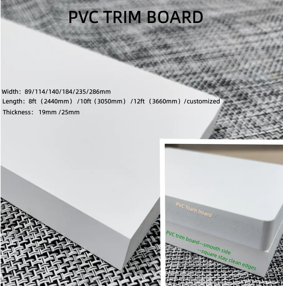 לוח קישוט PVC לבן 12 מ""מ 10 מ""מ 18 מ""מ 19 מ""מ לוח צר 3/4 אינץ' x 3-1/2 אינץ' x 18 רגל.