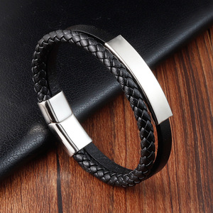 Braccialetto in pelle sintetica fatto a mano alla moda braccialetto in acciaio inossidabile con chiusura magnetica in corda intrecciata
