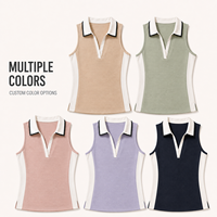 Polo de tennis sans manches personnalisé pour femmes, col contrastant, polyester, pour le golf, le tennis, le club, usage quotidien