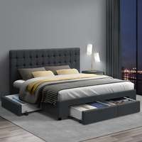 Cadre de Lit King Size avec Rangement et 4 Tiroirs en Tissu Anthracite