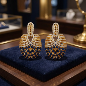 Ping Bling Luxury Gold Plated <b>Blue</b> Cubic Zirconia <b>Stud</b> <b>Earrings</b> for Women Designer Party Wedding Fashion Jewelry - Product Image 2