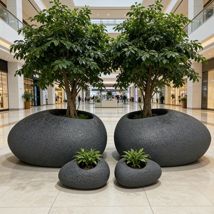 Jardinière <span class=keywords><strong>de</strong></span> style vintage européen en forme <span class=keywords><strong>de</strong></span> pierre, <span class=keywords><strong>pot</strong></span> à fleurs elliptique classique pour extérieur/intérieur, grand <span class=keywords><strong>pot</strong></span> en fibre <span class=keywords><strong>de</strong></span> verre pour jardin et centre commercial - Product Image 2
