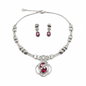 Ensemble de collier en diamants américains plaqué argent, élégant et luxueux, pour mariage et soirées, idéal pour les occasions spéciales. - Product Image 2