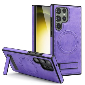 Luxury <b>Wireless</b> <b>Charging</b> Leather Phone Case for Samsung S22 S23 Plus S24 S25 Ultra Magnetic Back Cover Holder <b>Stand</b> - Product Image 4