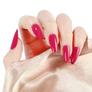 <span class=keywords><strong>Uñas</strong></span> Postizas Acrílicas Hechas a Mano, Color Rojo Rosa, Monocromáticas, Cuadradas, Cobertura Completa, Forma Almendrada, con Pegamento, Venta al por Mayor - Product Image 1