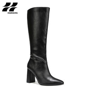 Stivali da <span class=keywords><strong>Donna</strong></span> al Ginocchio in PU Marrone Scuro con Tacco Largo e Punta Sfilata, Chiusura a Zip, Comodi ed Essenziali per la Moda Autunno/Inverno - Product Image 3