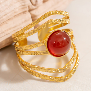 Anillos de Moda con Forma Geométrica, Incrustaciones de Piedras, Joyería para Fiesta, Chapado en Oro de 18K, Acero Inoxidable para Mujer - Product Image 4