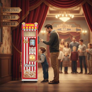 Máquina expendedora de palomitas personalizada con pago inteligente, compatible con tarjetas de crédito, billetes y monedas, de fábrica, tipo quiosco. - Product Image 1