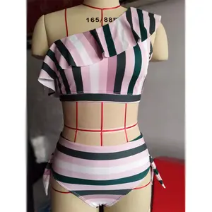 Nuovo Bikini personalizzato europeo e americano classico Bikini a due pezzi a righe Sexy costume da bagno a vita alta costumi da bagno su misura
