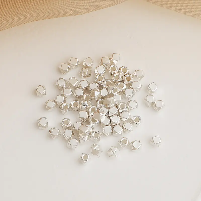 Cuentas de Plata de Ley 925 con forma de diamante, exquisitas cuentas espaciadoras sueltas de plata facetada para pulsera, collar, fabricación de joyas DIY