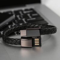Cross-Border PD Fast Charging 3A Bracelet tissé en cuir Ligne de données Longueur de 20cm avec câble de 1m pour charger le bracelet court Treasure