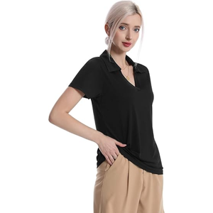 Chemise polo à manches longues pour femme, col en V, coupe ajustée, haut de travail, décontracté chic, tenue d'automne 2025 - Product Image 3