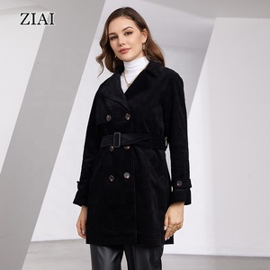 Haut de gamme printemps femmes Double boutonnage 100% coton velours côtelé <span class=keywords><strong>Trench</strong></span> Coat <span class=keywords><strong>mi</strong></span>-<span class=keywords><strong>long</strong></span> <span class=keywords><strong>Trench</strong></span> Coat avec ceinture - Product Image 4