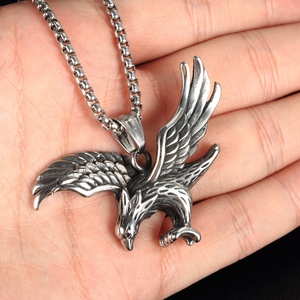 알바니아어 비행 독수리 확산 날개 스테인레스 스틸 펑크 스타일 남성용 힙합 링크 체인 펜던트 목걸이 패션 선물 보석 - Product Image 5