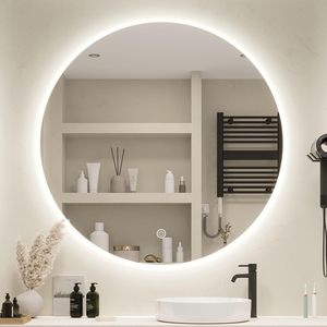 Specchio LED da <span class=keywords><strong>Bagno</strong></span> Rotondo Senza Cornice CF 60cm-110cm, Dimensioni Personalizzabili, <span class=keywords><strong>Lampada</strong></span> Decorativa da Parete con Illuminazione Intelligente - Product Image 1