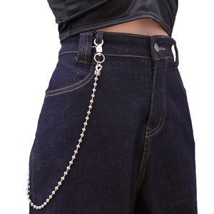 โซ่คาดเอวไข่มุกเทียมทรงกลมสำหรับผู้หญิง สไตล์ฮิปฮอป เครื่องประดับแฟชั่นสำหรับใส่ทุกวัน โซ่โลหะเดี่ยวสำหรับกางเกงยีนส์ - Product Image 2