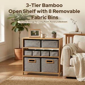 Mobiletto portaoggetti multifunzionale a tre strati in bambù stile moderno con cestelli per <span class=keywords><strong>bagno</strong></span> e soggiorno - Dimensioni e colore personalizzabili - Product Image 3