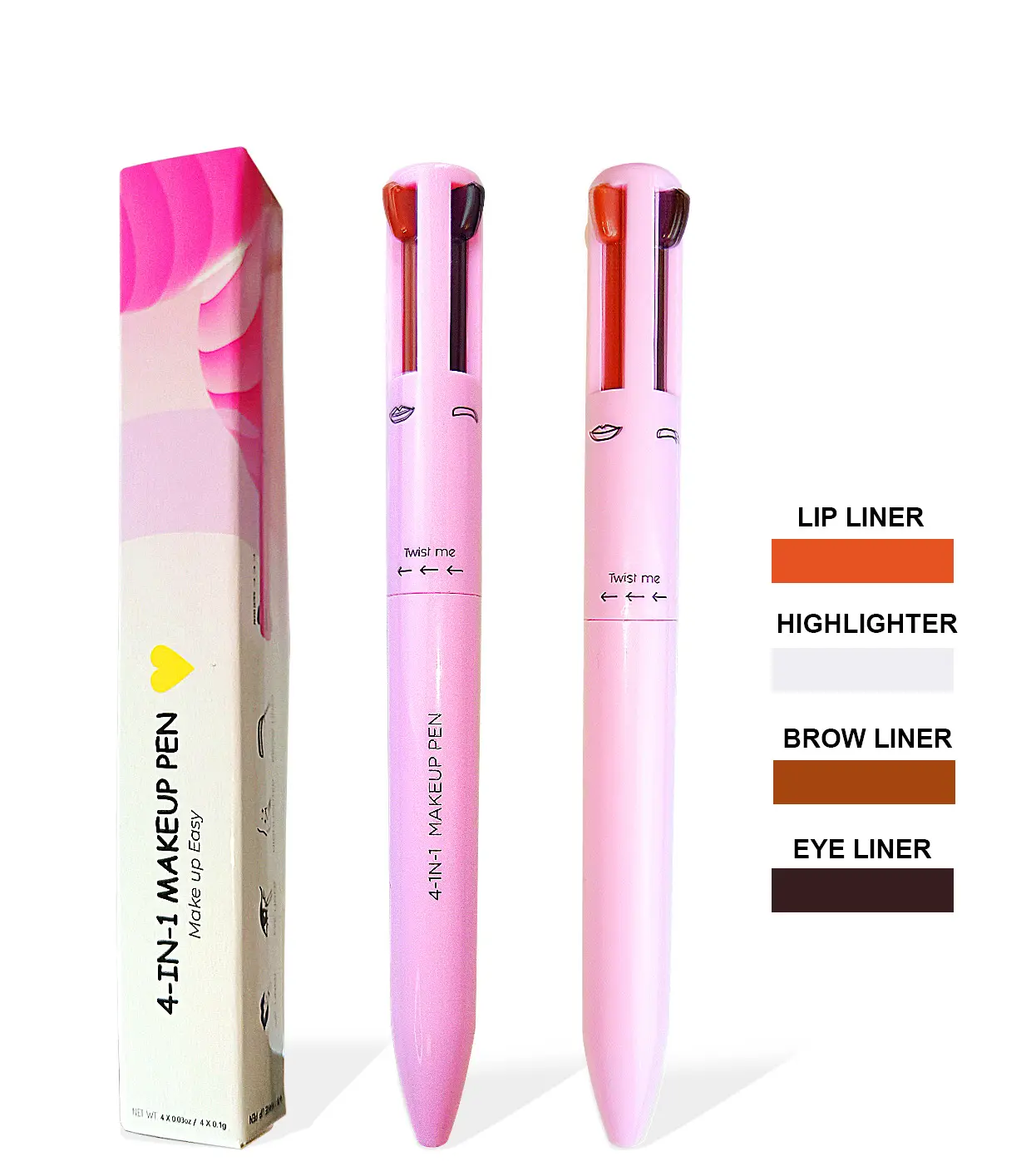 Custom private label Versatile Touch Up 4-in-1 Makeup Multicolor Eyebrow Pencil Eyeliner Highlight Lip Liner Makeup Pen
