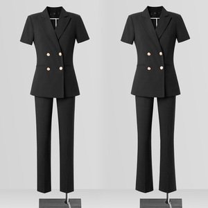Women's Black Suit <b>Set</b> Short Sleeve Professional <b>Blazer</b> Hotel Uniform Summer 2025 - Product Image 1