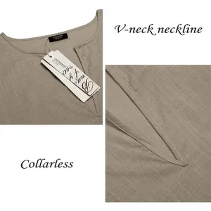 Robe en lin à col en V pour <span class=keywords><strong>homme</strong></span>, manches courtes, kaftan, thobe, longue tunique décontractée pour la plage, l'été, OEM/Personnalisé - Product Image 3