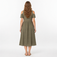 Robe décontractée pour femme, épaules dénudées, manches courtes, longueur midi, en mélange de lin 200 GSM, coupe ample, respirante, avec logo personnalisé, OEM