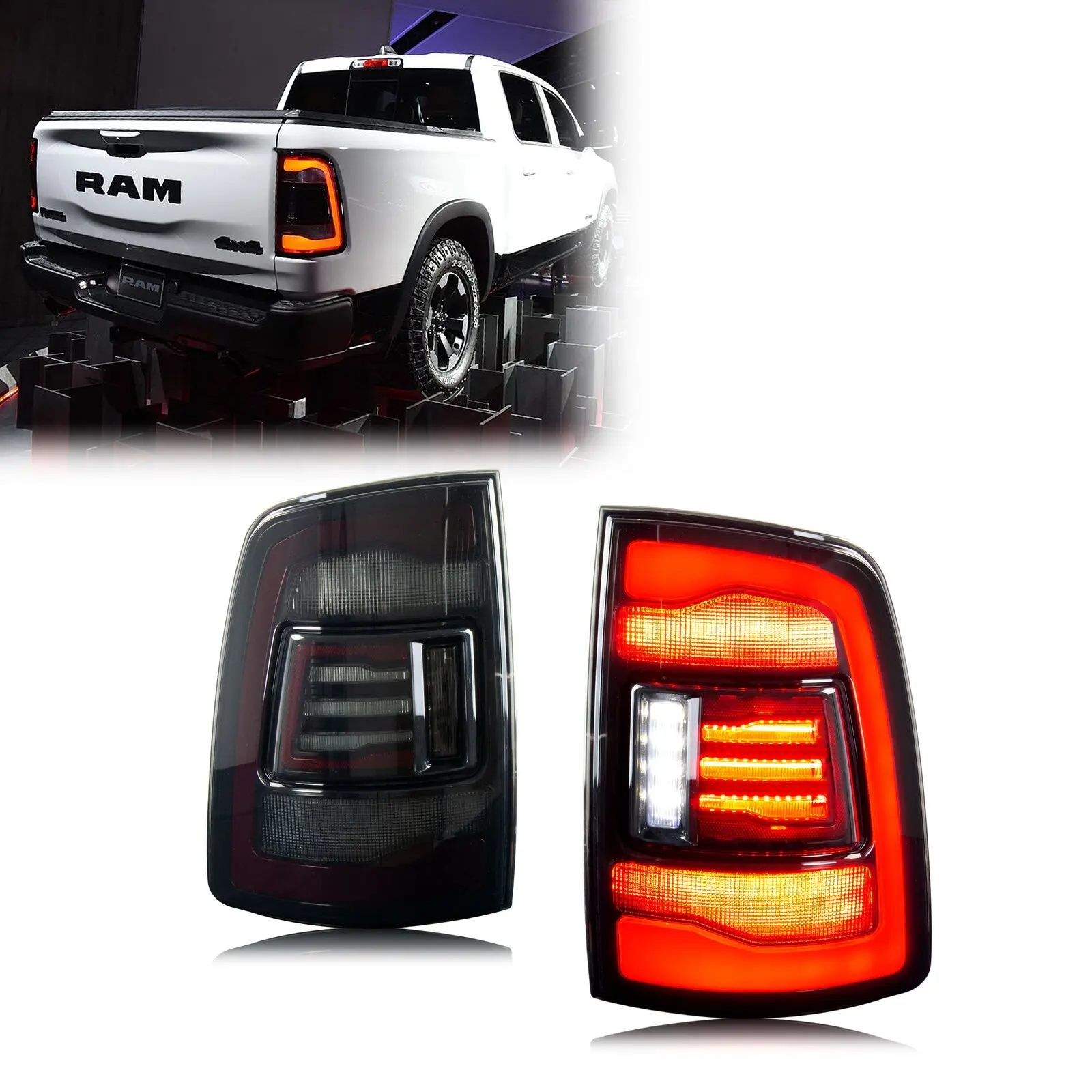 Tự động phần dẫn ánh sáng đuôi đèn cho Dodge Ram 2009 2018 4th Gen 1500 2500 3500 2019 2022 RAM cổ điển năng động lần lượt tín hiệu lắp ráp