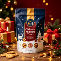 Sachet d'emballage refermable à fermeture éclair, résistant à l'humidité, à thème de Noël, pour noix, chocolats, biscuits, cadeaux et bonbons