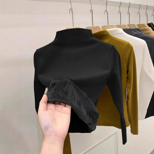 Women's High Neck Fleece Lined Knit <b>Top</b> Full Sleeve Slim Fit Warm Autumn Winter Base <b>Layer</b> Soft Thick Shirt - Product Image 3