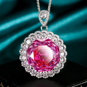 Fashion Eco-friendly Copper Rose Cut 18MM Pink Zircon Gold Plated Pendant Ring Set Floral Jewelry Set for Parties - Product Image 5