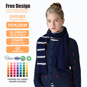 Bufanda de Invierno Personalizada Unisex de Lana y Cachemira, Azul Marino a Rayas, Tejido de Punto Acanalado, Bufanda Larga para Hombre y Mujer - Product Image 2