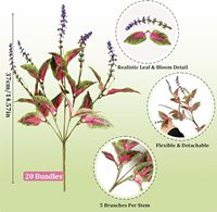 Plantes artificielles d'extérieur, 20 lots, en tissu mat, fausses plantes pour jardinières extérieures, verdure réaliste de Coleus, fleurs violettes