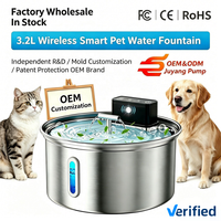 Fontaine à eau intelligente pour animaux de compagnie en acier inoxydable sans fil de 3,2 L certifiée CE RoHS, distributeur d'eau silencieux à circulation continue, logo personnalisé